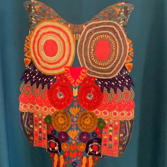 Surkana Turquoise and Orange Owl Top size M - Picture 3 of 4